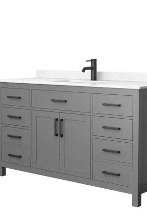 Wyndham Collection Beckett 60" Single Bathroom Dark Gray Vanity With White Carrara Cultured Marble Countertop, Undermount Square Sink And Matte Black Trim Must Have