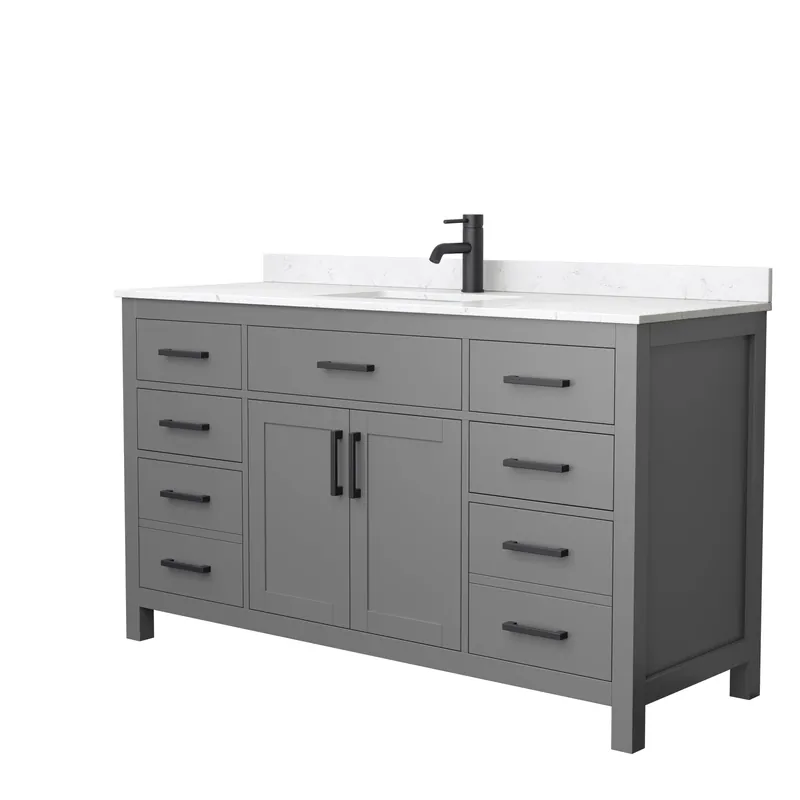 Wyndham Collection Beckett 60" Single Bathroom Dark Gray Vanity With White Carrara Cultured Marble Countertop, Undermount Square Sink And Matte Black Trim Must Have