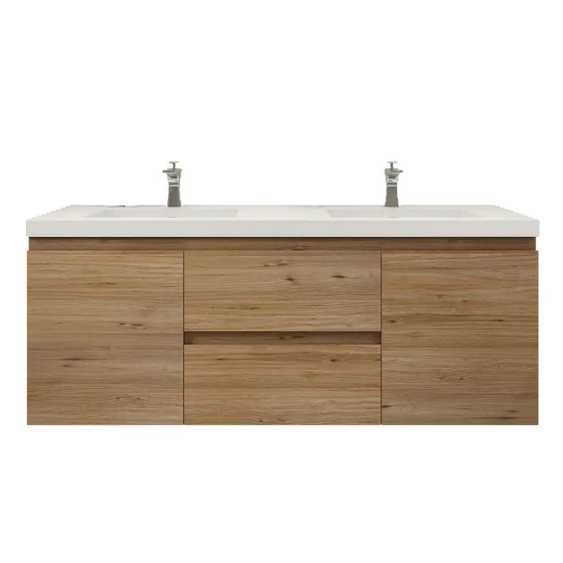 Moreno Bath Bohemia Lina 60" Nature Oak Wall-Mounted Vanity With Double Reinforced White Acrylic Sinks Deal