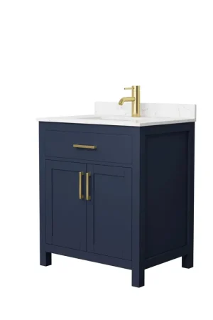 Wyndham Collection Beckett 30" Single Bathroom Dark Blue Vanity With White Carrara Cultured Marble Countertop, Undermount Square Sink And Brushed Gold Trim Popular
