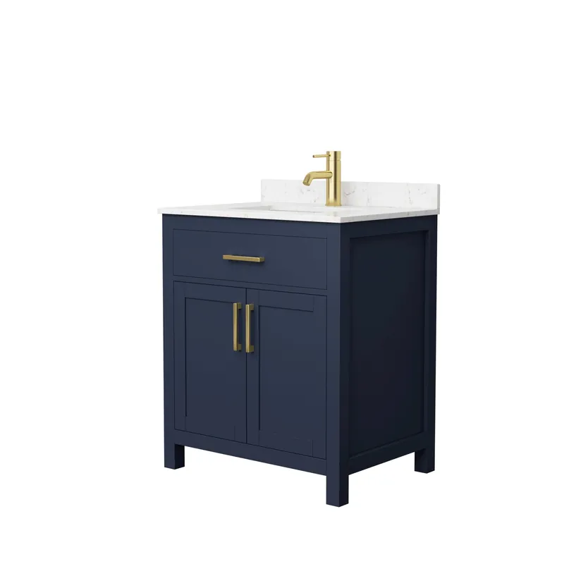 Wyndham Collection Beckett 30" Single Bathroom Dark Blue Vanity With White Carrara Cultured Marble Countertop, Undermount Square Sink And Brushed Gold Trim Popular
