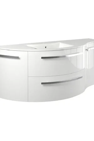 Warranty Included LaToscana Ameno 52" White Wall-Mounted Vanity Set With Left Rounded & Right Concave Cabinets