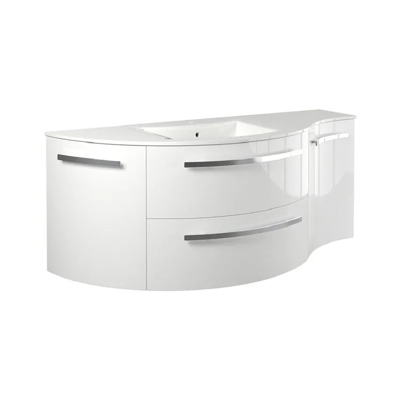 Warranty Included LaToscana Ameno 52" White Wall-Mounted Vanity Set With Left Rounded & Right Concave Cabinets