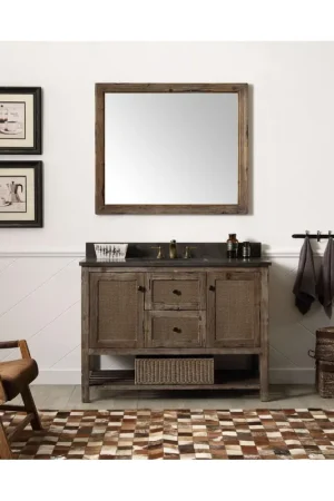 Legion Furniture 48" Freestanding Brown Rustic Cabinet With Moon Stone Top and White Ceramic Sink Vanity Set Price Cut