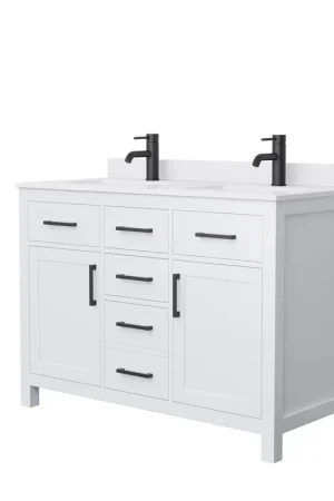 Wyndham Collection Beckett 48" Double Bathroom White Vanity With White Cultured Marble Countertop, Undermount Square Sink And Matte Black Trim Don’t Miss Out