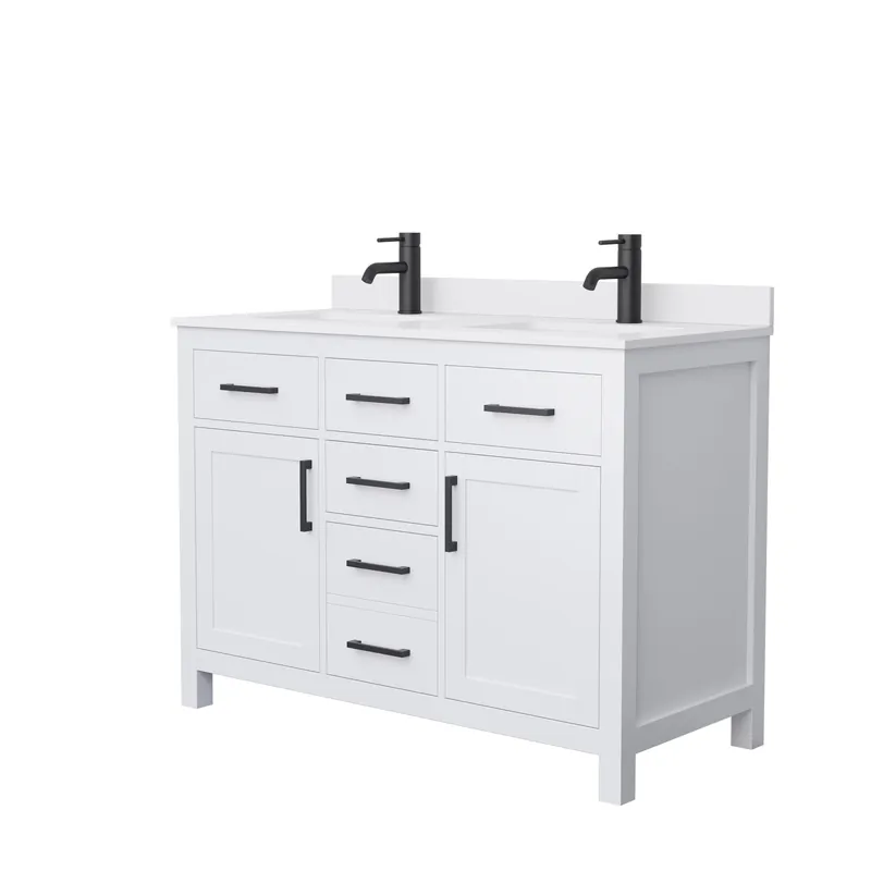 Wyndham Collection Beckett 48" Double Bathroom White Vanity With White Cultured Marble Countertop, Undermount Square Sink And Matte Black Trim Don’t Miss Out