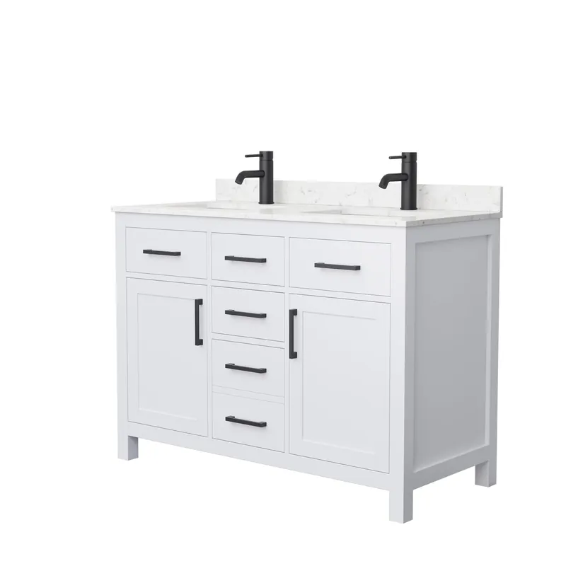 Wyndham Collection Beckett 48" Double Bathroom White Vanity With White Carrara Cultured Marble Countertop, Undermount Square Sink And Matte Black Trim Seasonal Sale