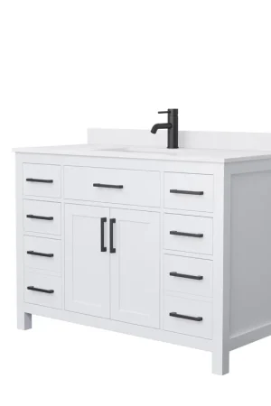 Reduced Price Wyndham Collection Beckett 48" Single Bathroom White Vanity With White Cultured Marble Countertop, Undermount Square Sink And Matte Black Trim