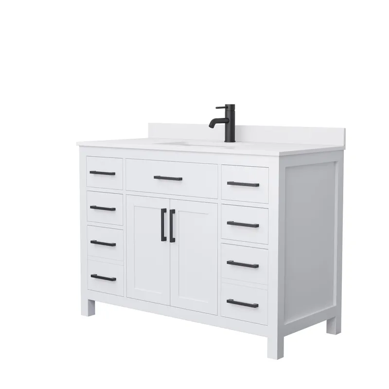Reduced Price Wyndham Collection Beckett 48" Single Bathroom White Vanity With White Cultured Marble Countertop, Undermount Square Sink And Matte Black Trim