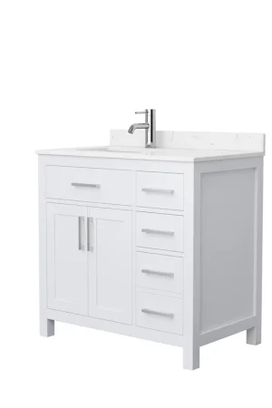 Wyndham Collection Beckett 36" Single Bathroom White Vanity With White Carrara Cultured Marble Countertop, Undermount Square Sink And Brushed NIckel Trim Buy Online