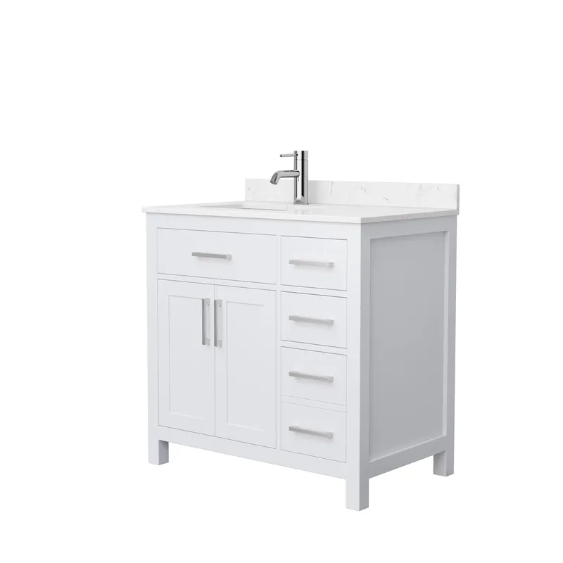 Wyndham Collection Beckett 36" Single Bathroom White Vanity With White Carrara Cultured Marble Countertop, Undermount Square Sink And Brushed NIckel Trim Buy Online