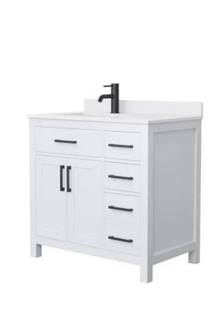 Best Price Wyndham Collection Beckett 36" Single Bathroom White Vanity With White Cultured Marble Countertop, Undermount Square Sink And Matte Black Trim