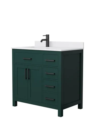 Limited Offer Wyndham Collection Beckett 36" Single Bathroom Green Vanity With White Cultured Marble Countertop, Undermount Square Sink And Matte Black Trim