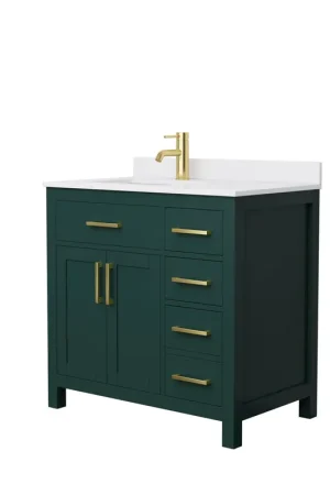 Secure Checkout Wyndham Collection Beckett 36" Single Bathroom Green Vanity With White Cultured Marble Countertop, Undermount Square Sink And Brushed Gold Trim
