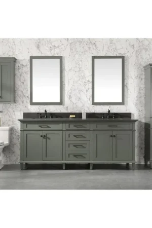 Legion Furniture 80" Pewter Green Freestanding Vanity With Blue Lime Stone Top and Double White Ceramic Sink Limited Offer