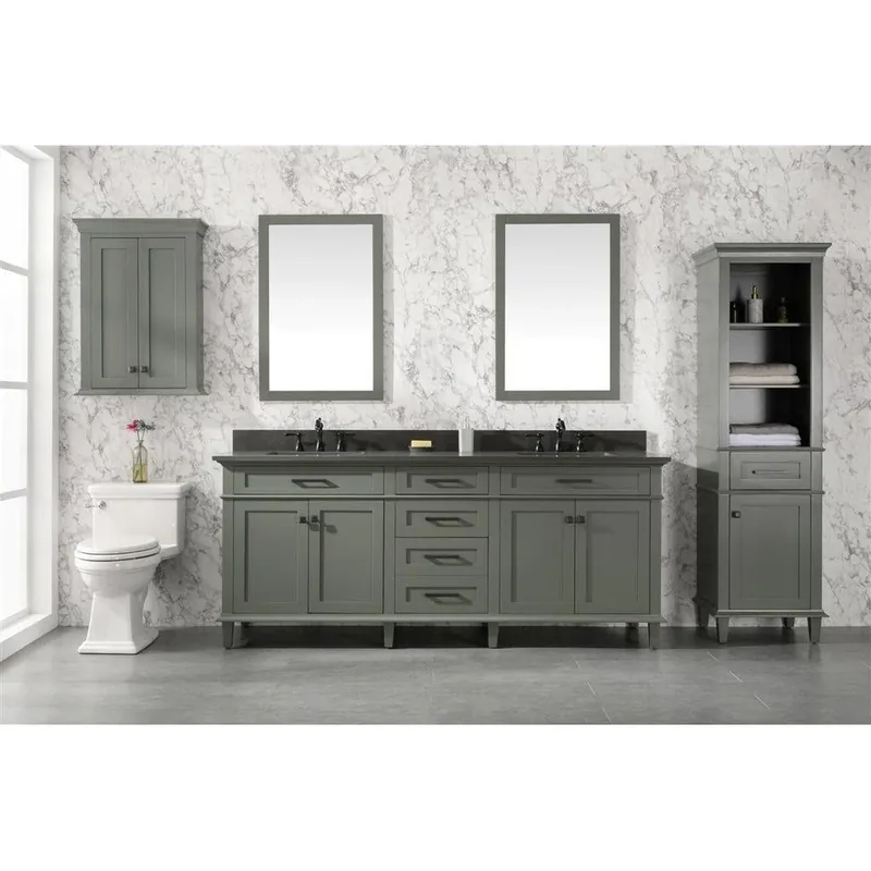 Legion Furniture 80" Pewter Green Freestanding Vanity With Blue Lime Stone Top and Double White Ceramic Sink Limited Offer