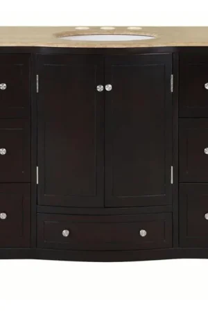 Grab Now Silkroad Exclusive 40" Single Sink Dark Espresso Bathroom Vanity With Travertine Countertop and White Ceramic Undermount Sink