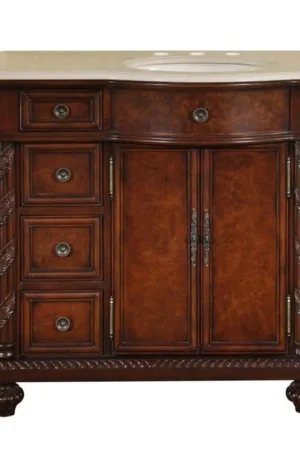 While Supplies Last Silkroad Exclusive 36" Left Side Single Sink English Chestnut Bathroom Vanity With Crema Marfil Marble Countertop and Ivory Ceramic Undermount Sink