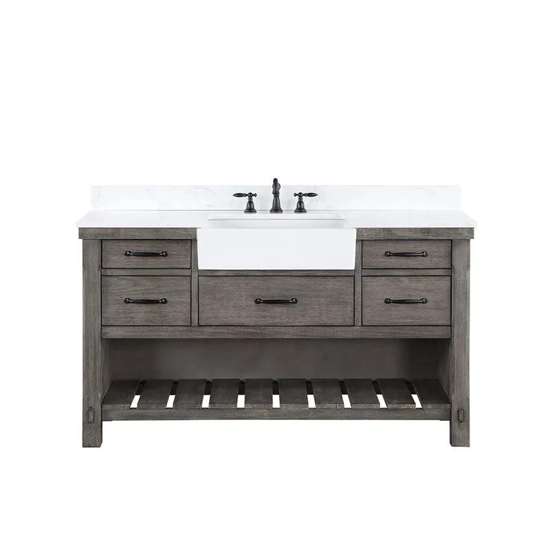 Bulk Order Vinnova Villareal 60" Single Bath Vanity In Classical Grey With Composite Stone Top In White Finish And White Farmhouse Basin