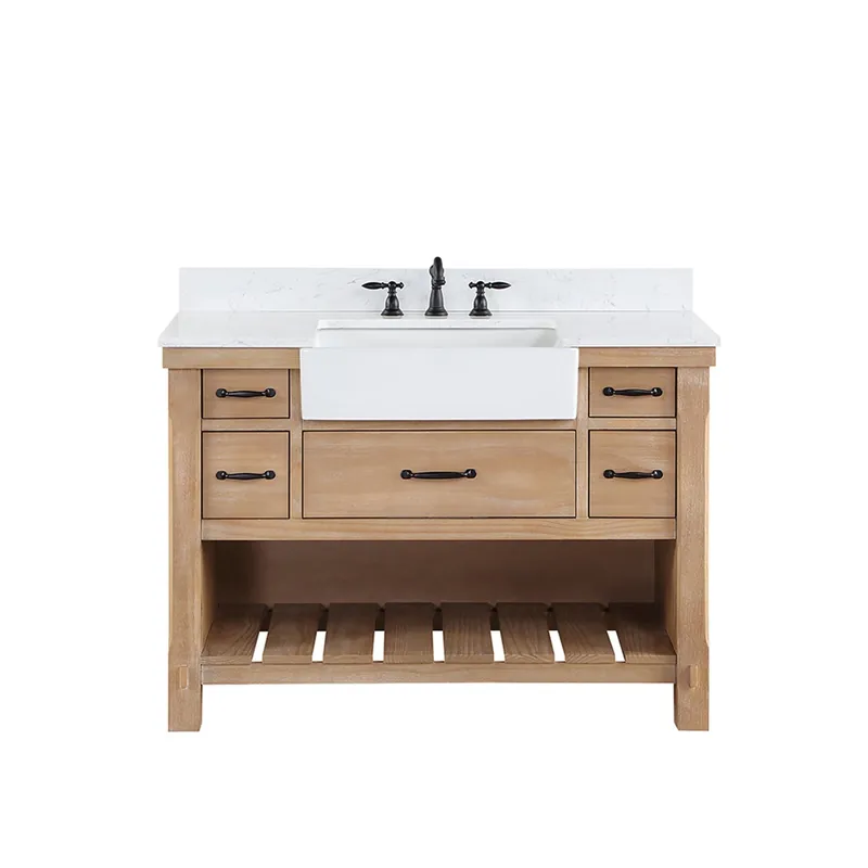 Secure Checkout Vinnova Villareal 48" Single Bath Vanity In Weathered Pine With Composite Stone Top In White Finish And White Farmhouse Basin