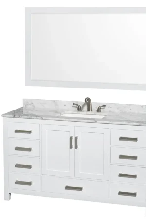 Wyndham Collection Sheffield 60" Single Bathroom Vanity in White, White Carrara Marble Countertop, Undermount 3-Hole Square Sink, 58" Mirror Limited Time