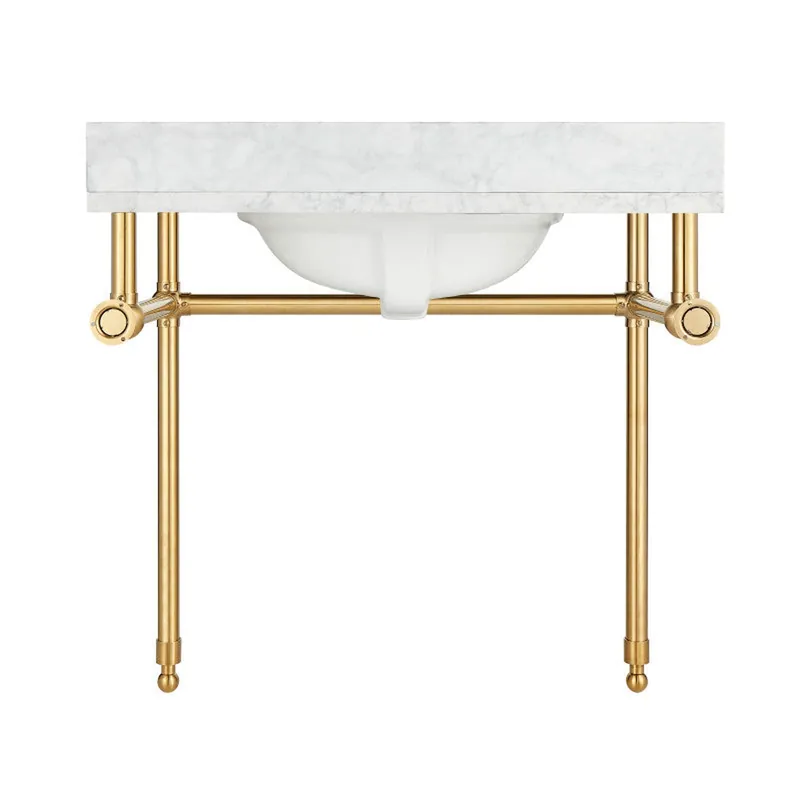 Wholesale ANZZI Verona Series 34.5" x 34" Console Sink in White Carrara Countertop With Brushed Gold Stainless Steel Stand Legs