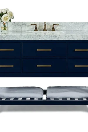 Best Choice Ancerre Designs Elizabeth 48" 5-Drawer,1-Shelve Heritage Blue Bathroom Vanity With Italian Carrara White Marble Vanity Top, Single Undermount Ceramic Sink and 4" Solid Wood Backsplash