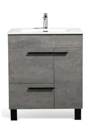 Direct From Factory TONA Gill 28" Cement Gray & White Freestanding Bathroom Vanity with Faux Marble Integrated Top & Sink