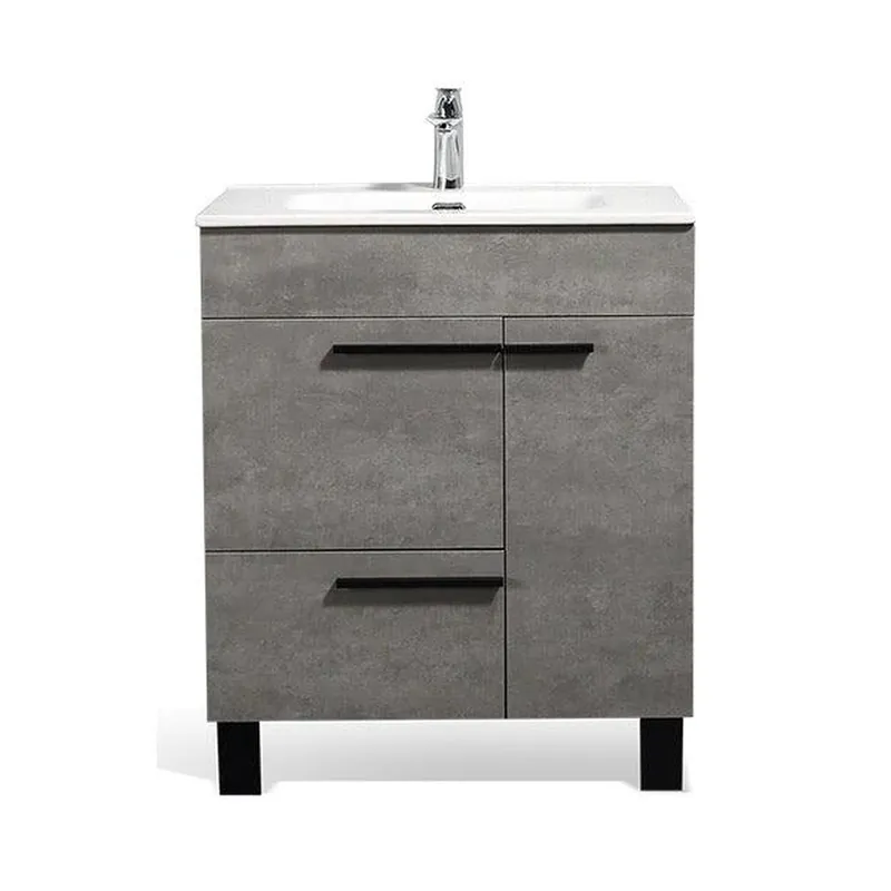 Direct From Factory TONA Gill 28" Cement Gray & White Freestanding Bathroom Vanity with Faux Marble Integrated Top & Sink