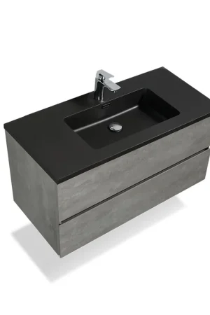 TONA Edi 36" Cement Gray & Black Wall-Mounted Bathroom Vanity With Black Quartz Integrated Top & Sink Bulk Order