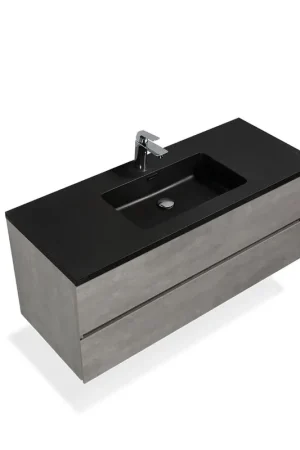 TONA Edi 60" Cement Gray & Black Wall-Mounted Bathroom Vanity With Black Quartz Integrated Top & Sink Don’t Miss Out