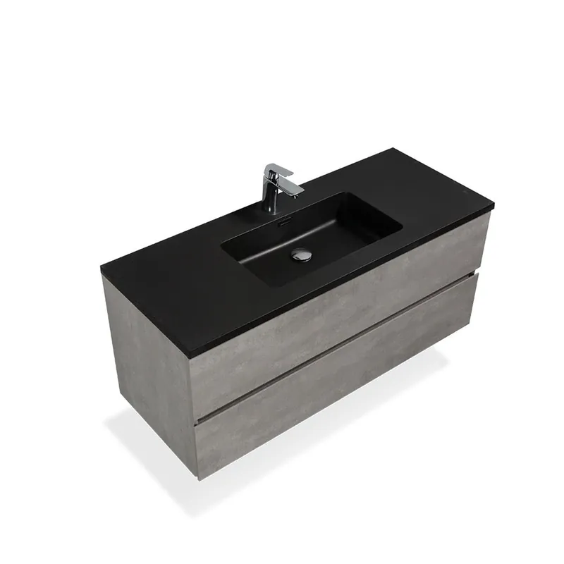 TONA Edi 60" Cement Gray & Black Wall-Mounted Bathroom Vanity With Black Quartz Integrated Top & Sink Don’t Miss Out