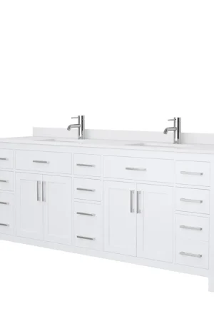 Wyndham Collection Beckett 84" Double Bathroom White Vanity With White Cultured Marble Countertop, Undermount Square Sink And Brushed Nickel Trim Markdown