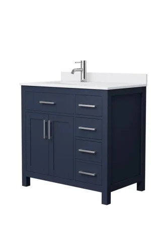 Bargain Wyndham Collection Beckett 36" Single Bathroom Dark Blue Vanity With White Cultured Marble Countertop, Undermount Square Sink And Brushed NIckel Trim