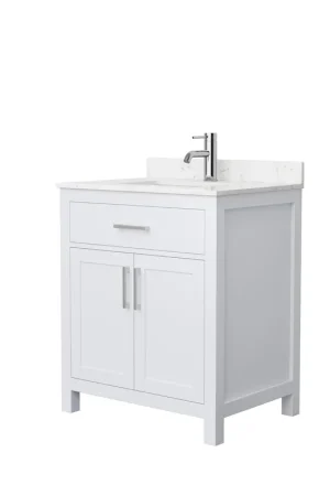Super Sale Wyndham Collection Beckett 30" Single Bathroom White Vanity With White Carrara Cultured Marble Countertop, Undermount Square Sink And Brushed NIckel Trim