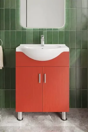 DreamWerks Lilly 24" x 34" x 18" Euro-Style Vanity in Red With Ceramic Vanity Top in White Super Sale