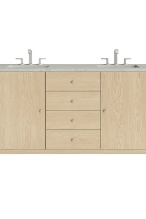 Worldwide Shipping James Martin Vanities Gracyn 72" Coastal Driftwood Double Vanity With 3cm Victorian Silver Quartz Widespread Top