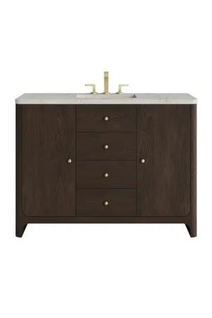 Worldwide Shipping James Martin Vanities Gracyn 48" Sable Single Vanity With 3cm Victorian Silver Quartz Widespread Top