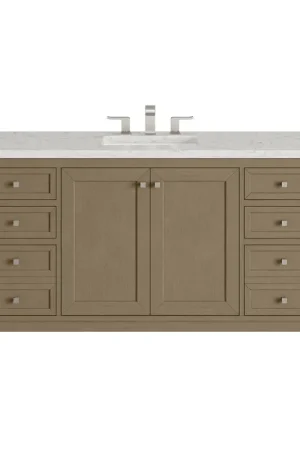 While Supplies Last James Martin Vanities Chicago 60" Walnut Whisper Single Vanity With 3cm Eternal Jasmine Pearl Silestone Top