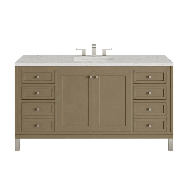 While Supplies Last James Martin Vanities Chicago 60" Walnut Whisper Single Vanity With 3cm Eternal Jasmine Pearl Silestone Top