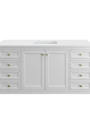 Bargain James Martin Vanities Chicago 60" Glossy White Single Vanity With 3cm White Zeus Silestone Top