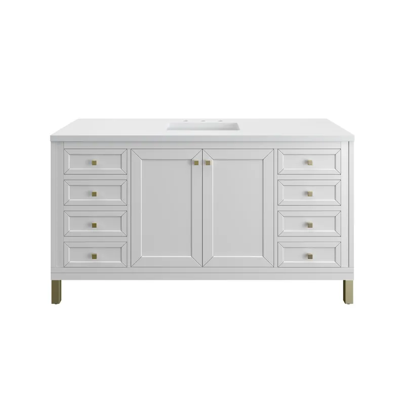 Bargain James Martin Vanities Chicago 60" Glossy White Single Vanity With 3cm White Zeus Silestone Top