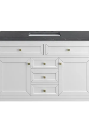 Affordable James Martin Vanities Chicago 48" Glossy White Single Vanity With 3cm Charcoal Soapstone Silestone Top