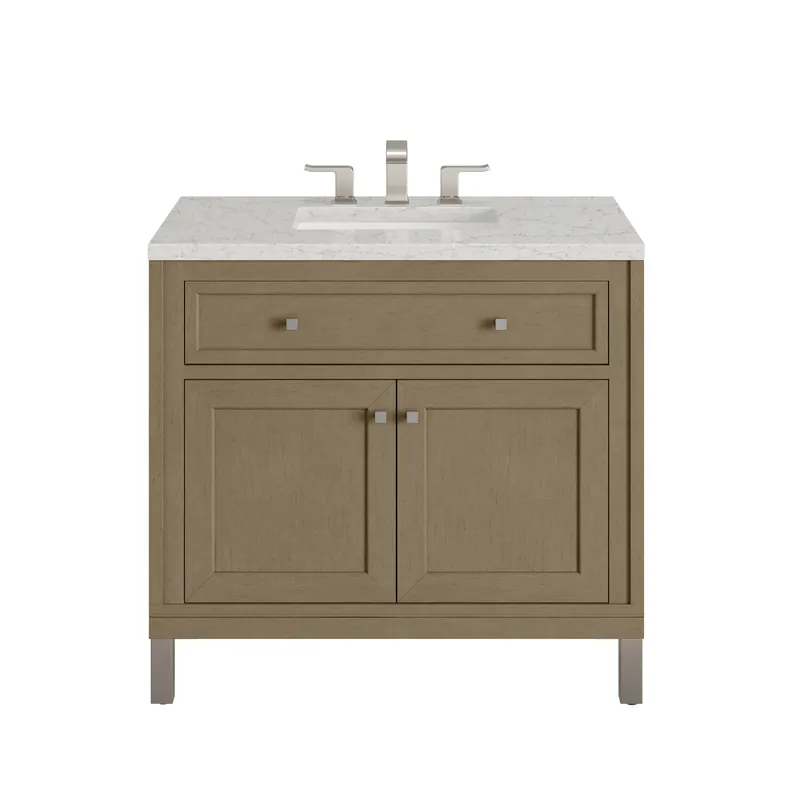 Bargain James Martin Vanities Chicago 36" Walnut Whisper Single Vanity With 3cm Eternal Jasmine Pearl Silestone Top