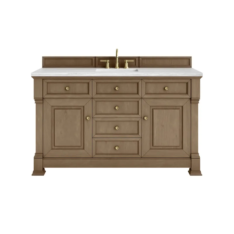Best Choice James Martin Vanities Brookfield 60" Pecan Single Vanity With 3cm Arctic Fall Solid Surface Top