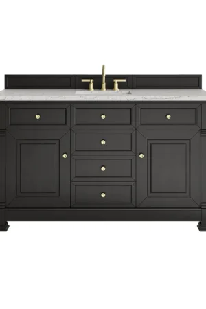Authentic James Martin Vanities Brookfield 60" Black Onyx Single Vanity With 3cm Eternal Jasmine Pearl Silestone Top