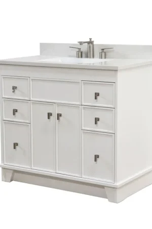 Bellaterra Home 3922-BN-WH-AQ 39" White Single Sink Vanity With Engineered Stone Top and Brushed Nickel Hardware Today Only
