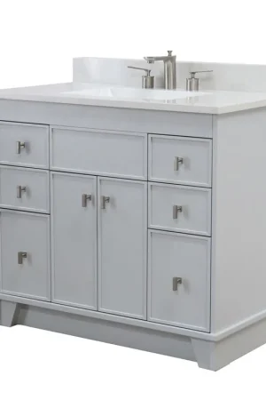 Bellaterra Home 3922-BN-FG-AQ 39" French Gray Single Sink Vanity With Engineered Stone Top and Brushed Nickel Hardware Wholesale