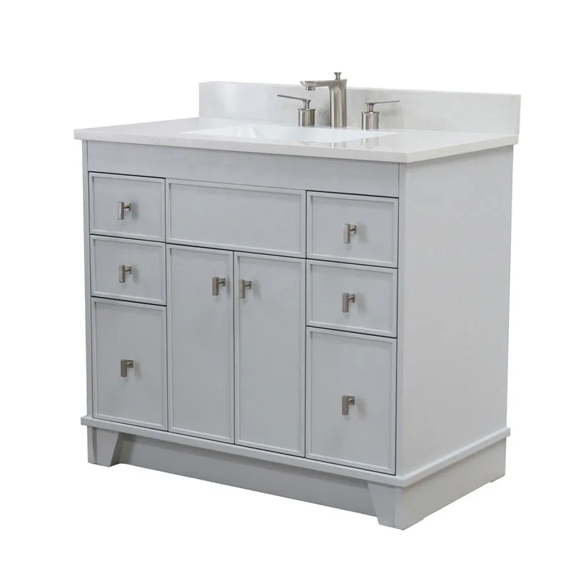 Bellaterra Home 3922-BN-FG-AQ 39" French Gray Single Sink Vanity With Engineered Stone Top and Brushed Nickel Hardware Wholesale