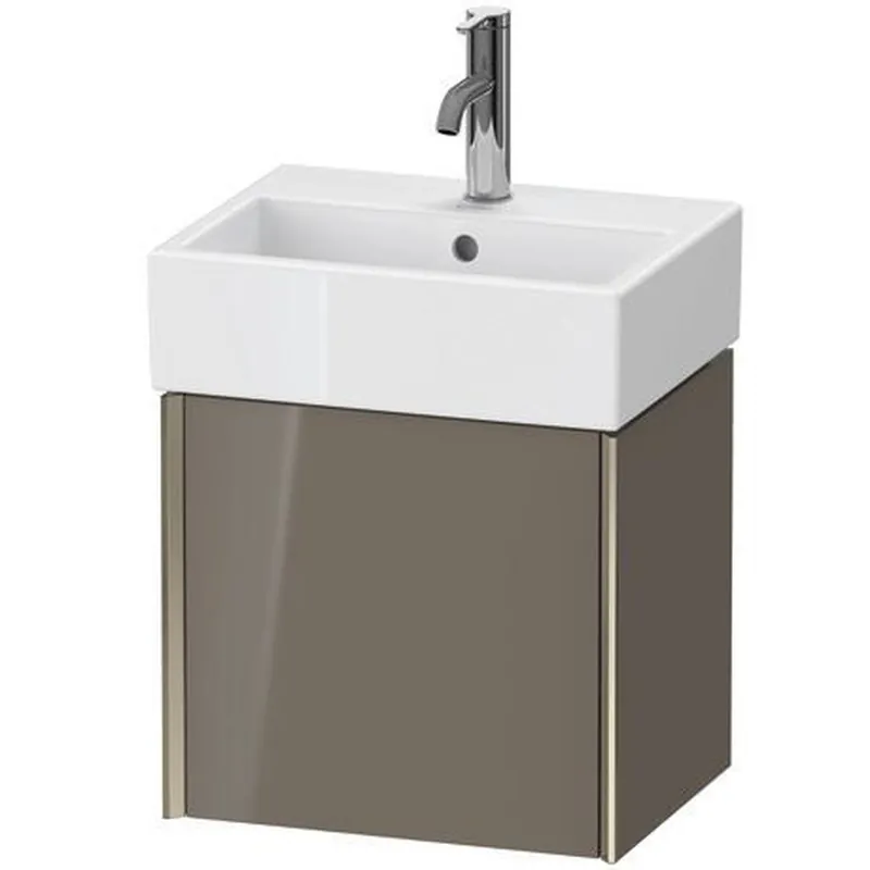 Crafted Duravit Xviu 17" x 16" x 13" One Door Wall-Mount Vanity Unit With Right Hinge, Flannel Grey High Gloss Lacquer (XV4231RB189)